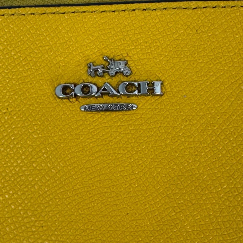 Coach Yellow Crossgrain Leather Crossbody Bag Silver Chain Detail Clutch